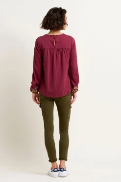 Brakeburn Folk Floral Embroidered Tee Burgundy Best
