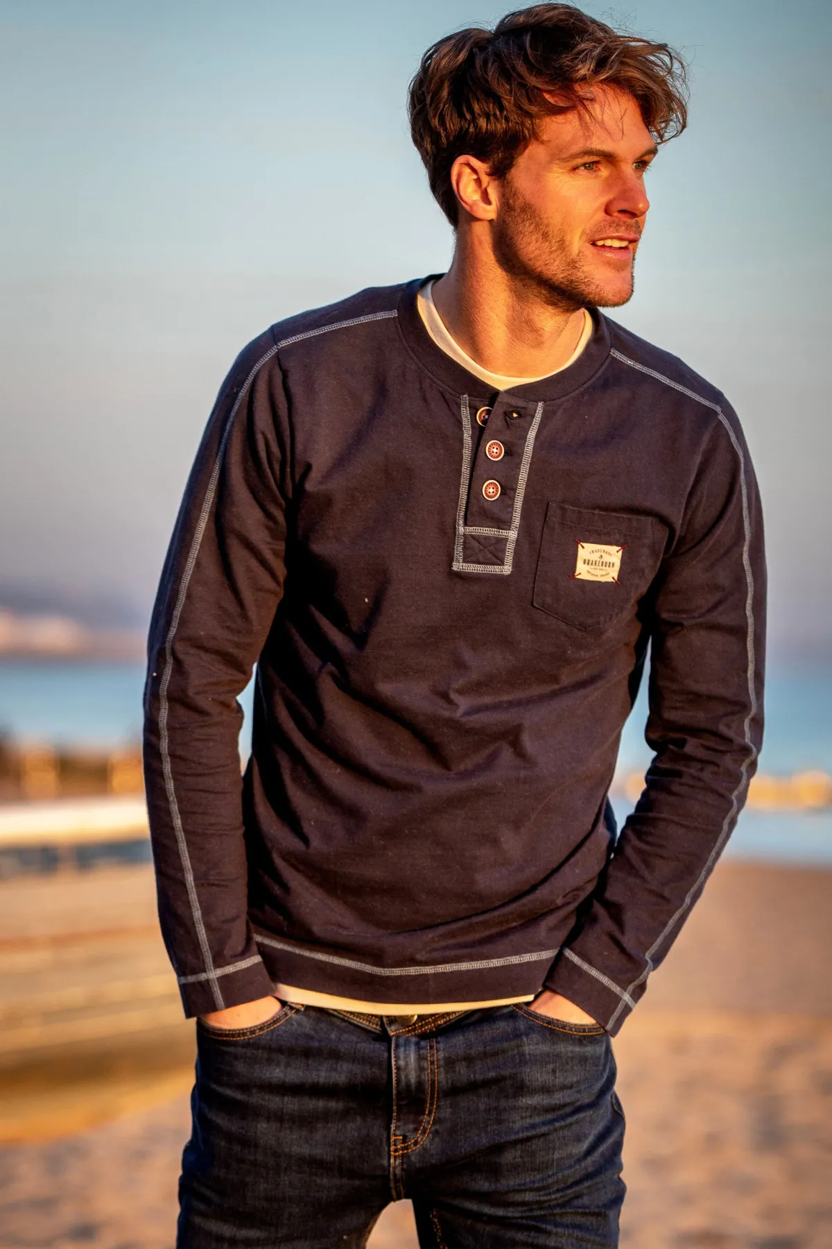 Brakeburn Henley Long Sleeve Tee Navy Online