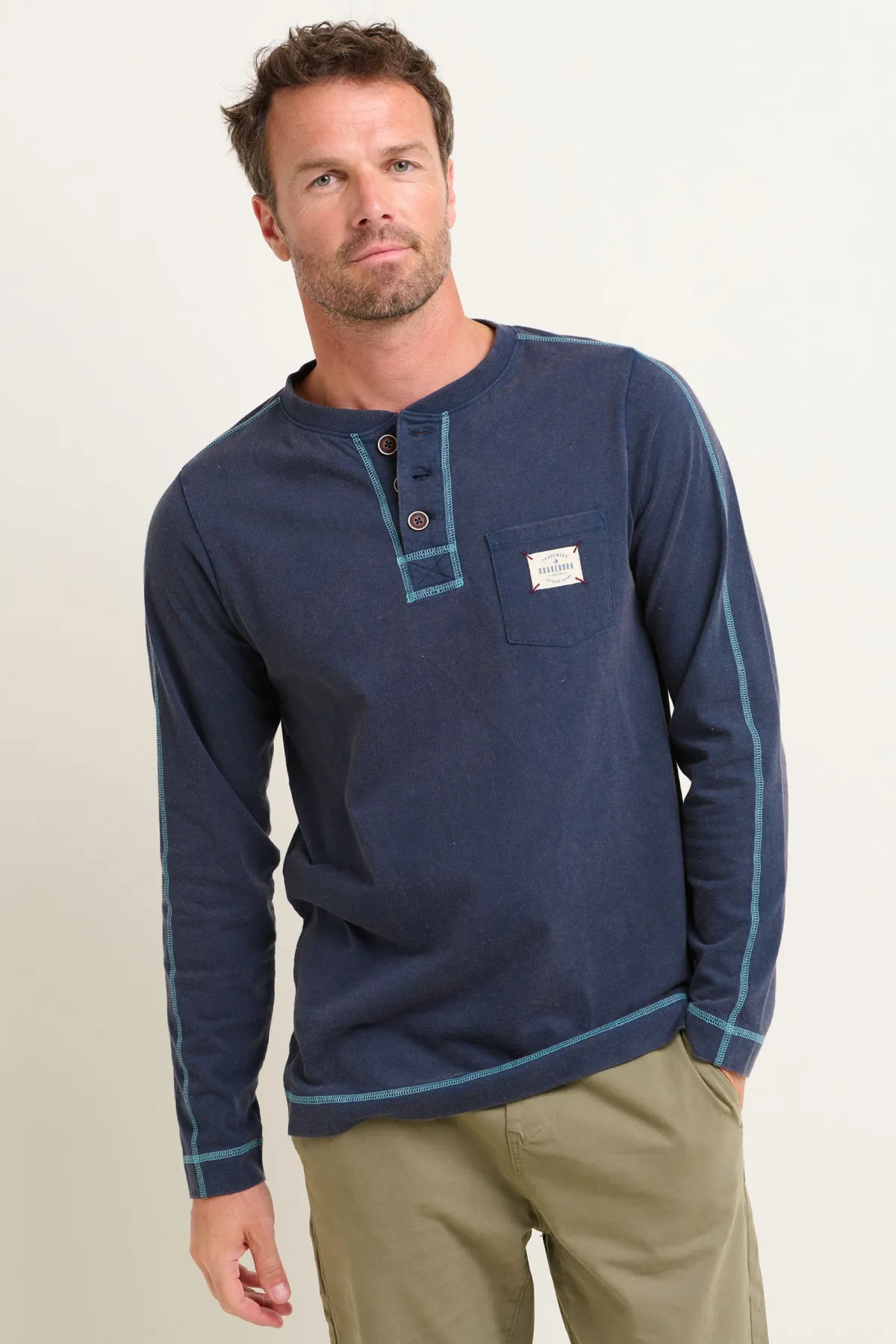 Brakeburn Henley Long Sleeve Tee Navy Online