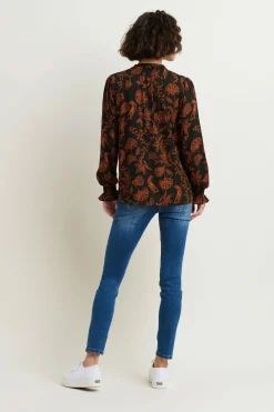 Brakeburn Henna Trail Button Through Blouse Black Shop