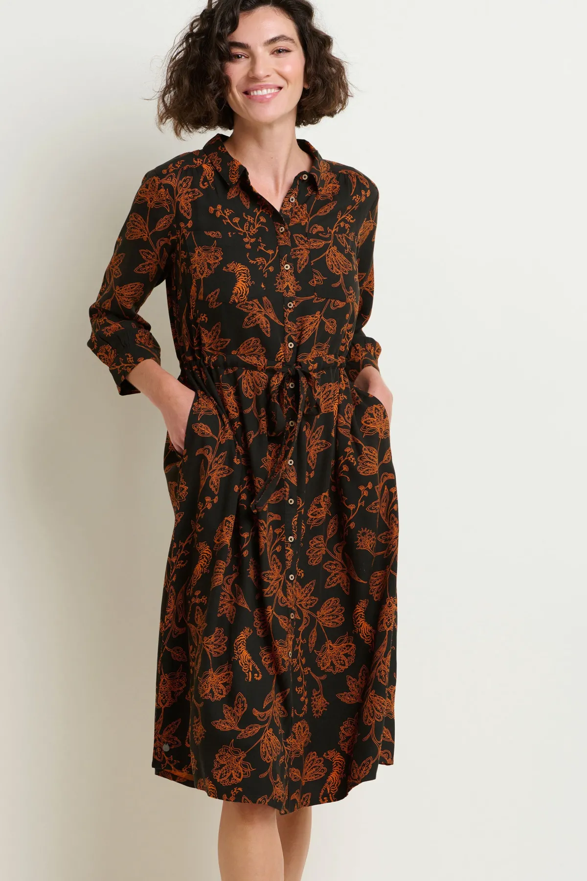 Brakeburn Henna Trail Midi Shirt Dress Black Store
