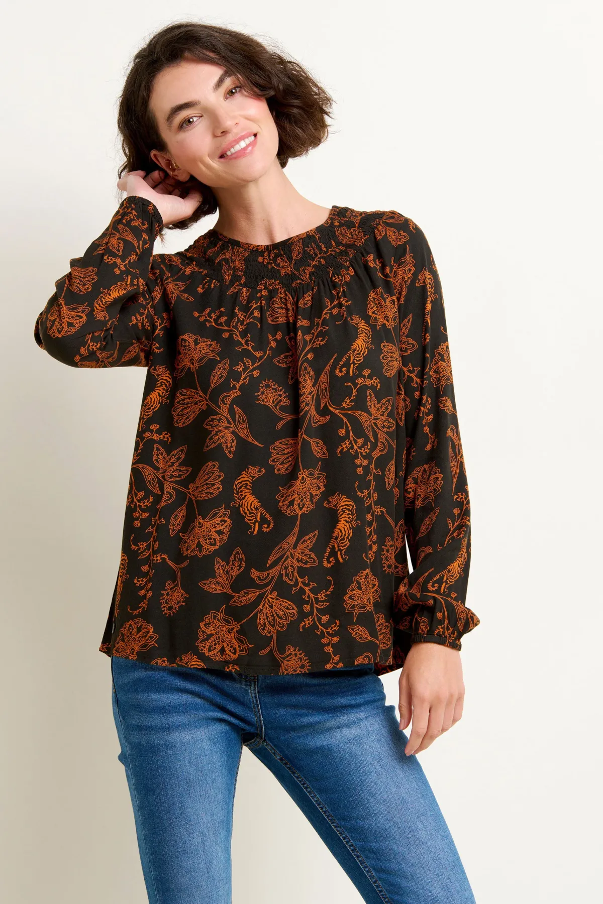 Brakeburn Henna Trail Shirring Blouse Black Best Sale