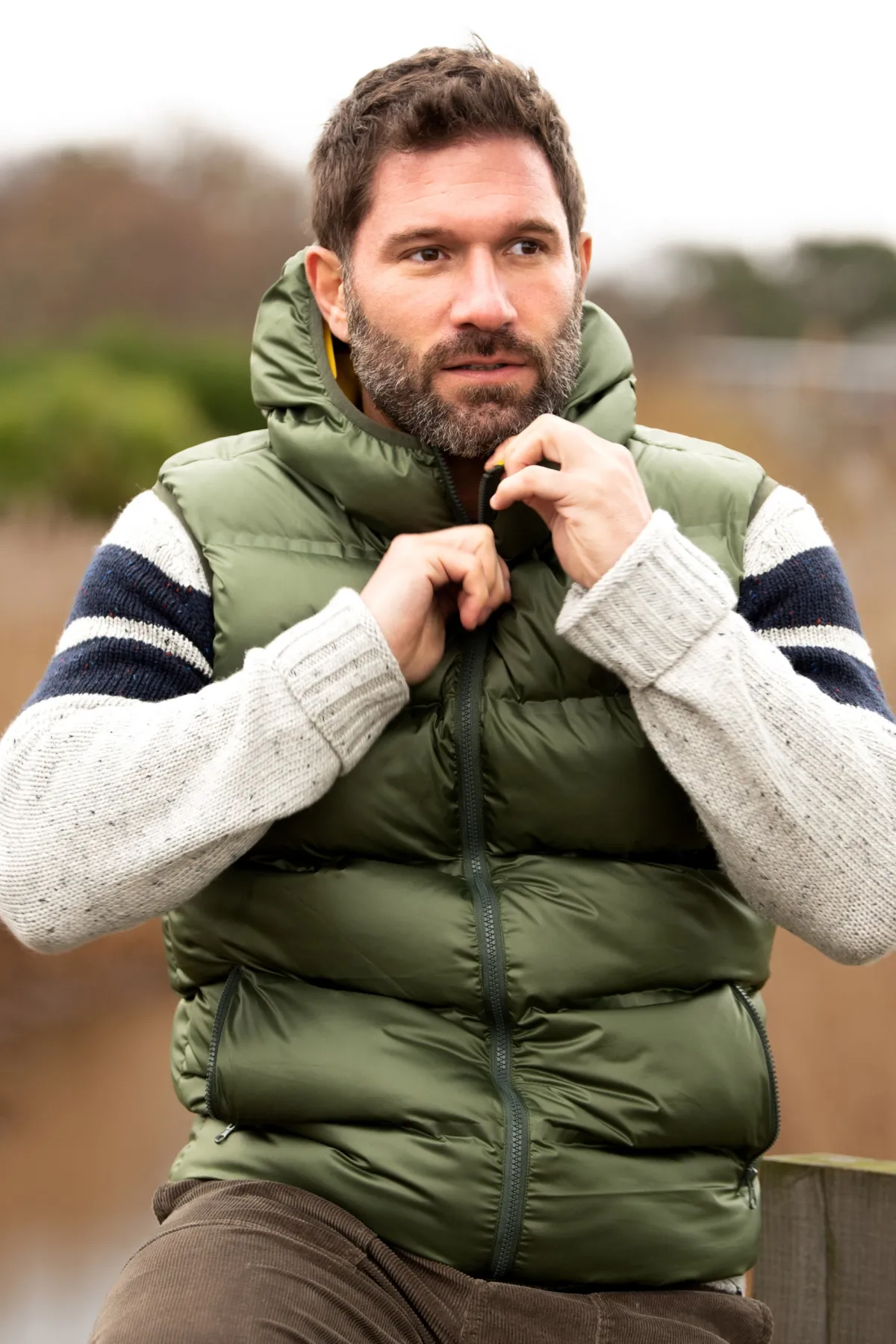 Brakeburn Hooded Gilet Khaki Clearance