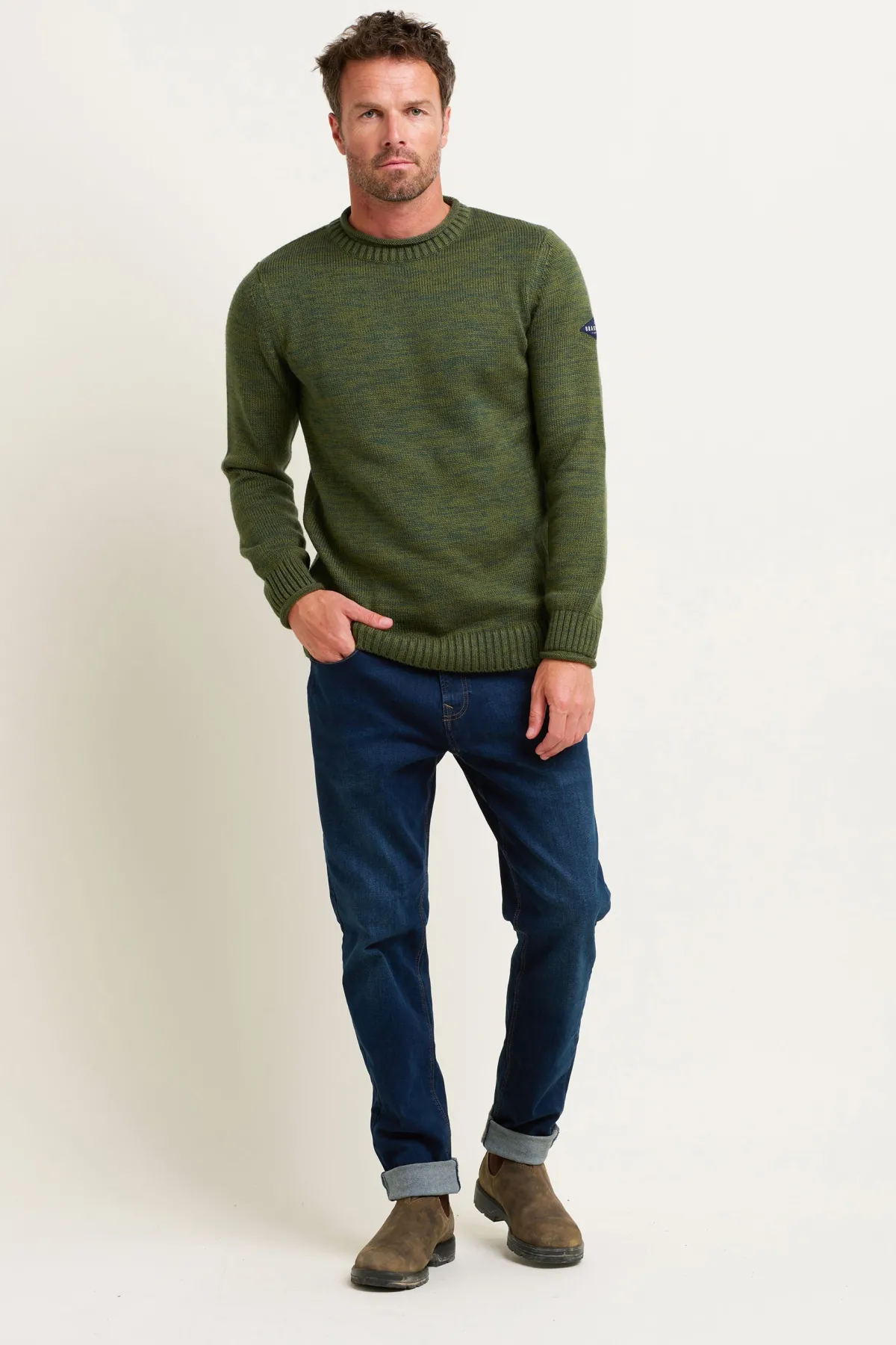 Brakeburn Khaki Crew Neck Jumper Green Sale