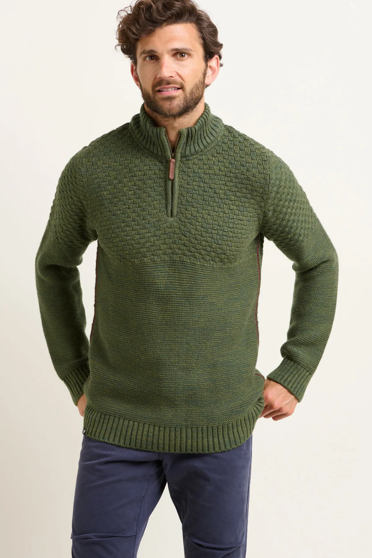 Brakeburn Khaki Quarter Zip Jumper Green Clearance