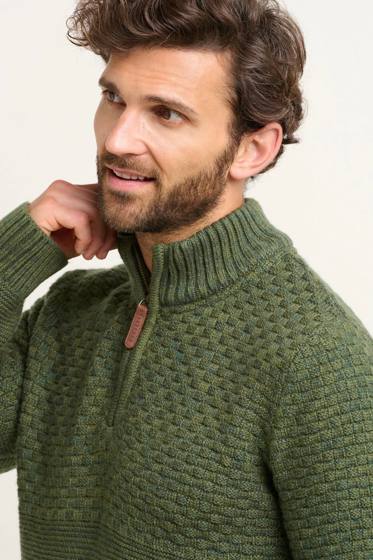 Brakeburn Khaki Quarter Zip Jumper Green Clearance