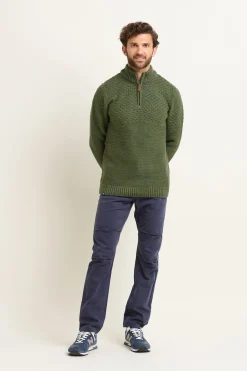 Brakeburn Khaki Quarter Zip Jumper Green Clearance