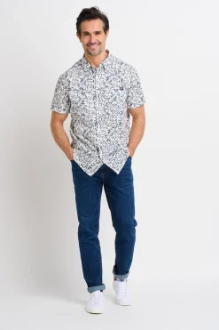 Brakeburn Leaf Short Sleeve Shirt Navy Outlet