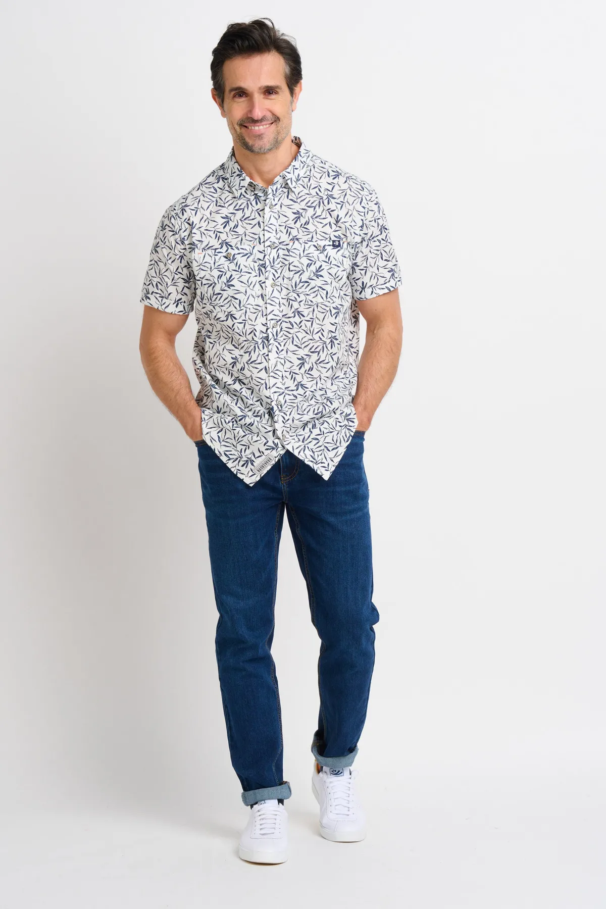Brakeburn Leaf Short Sleeve Shirt Navy Outlet
