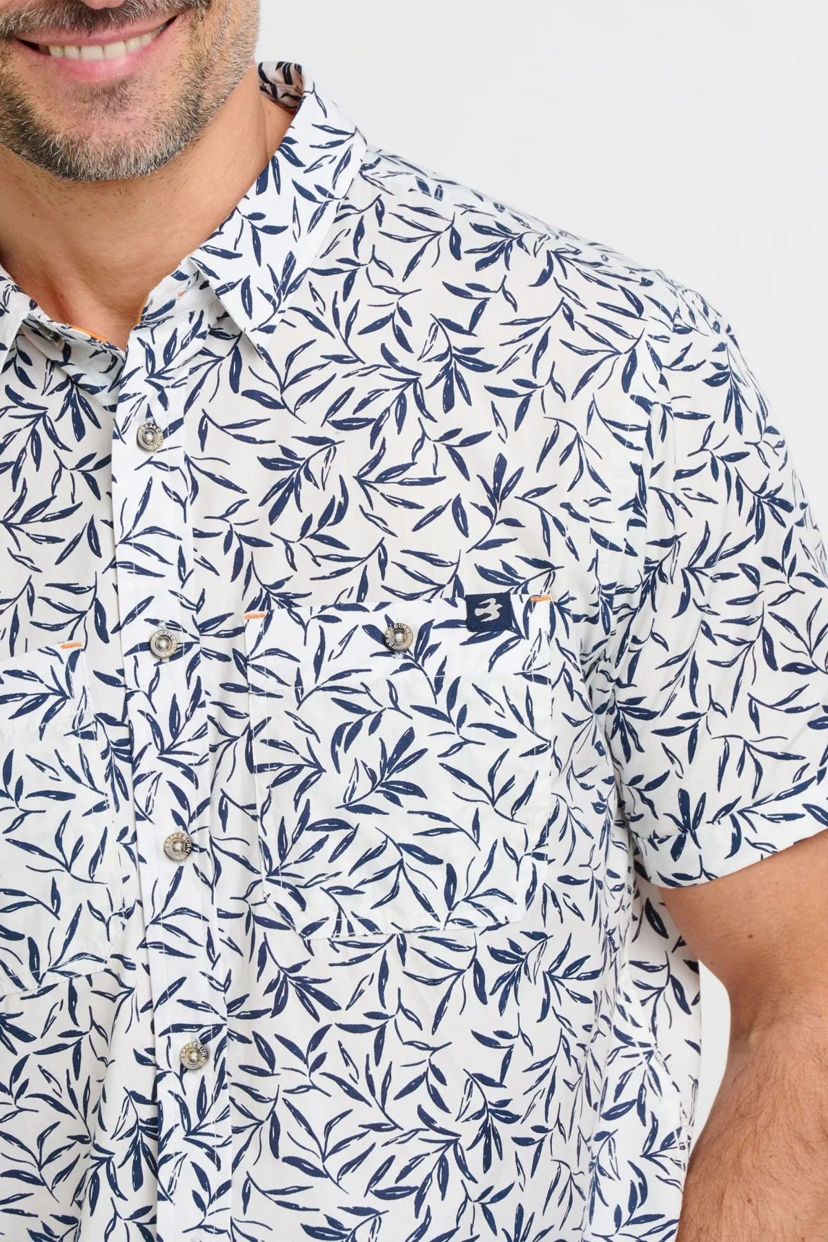 Brakeburn Leaf Short Sleeve Shirt Navy Outlet