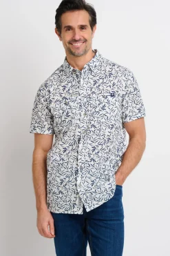 Brakeburn Leaf Short Sleeve Shirt Navy Outlet