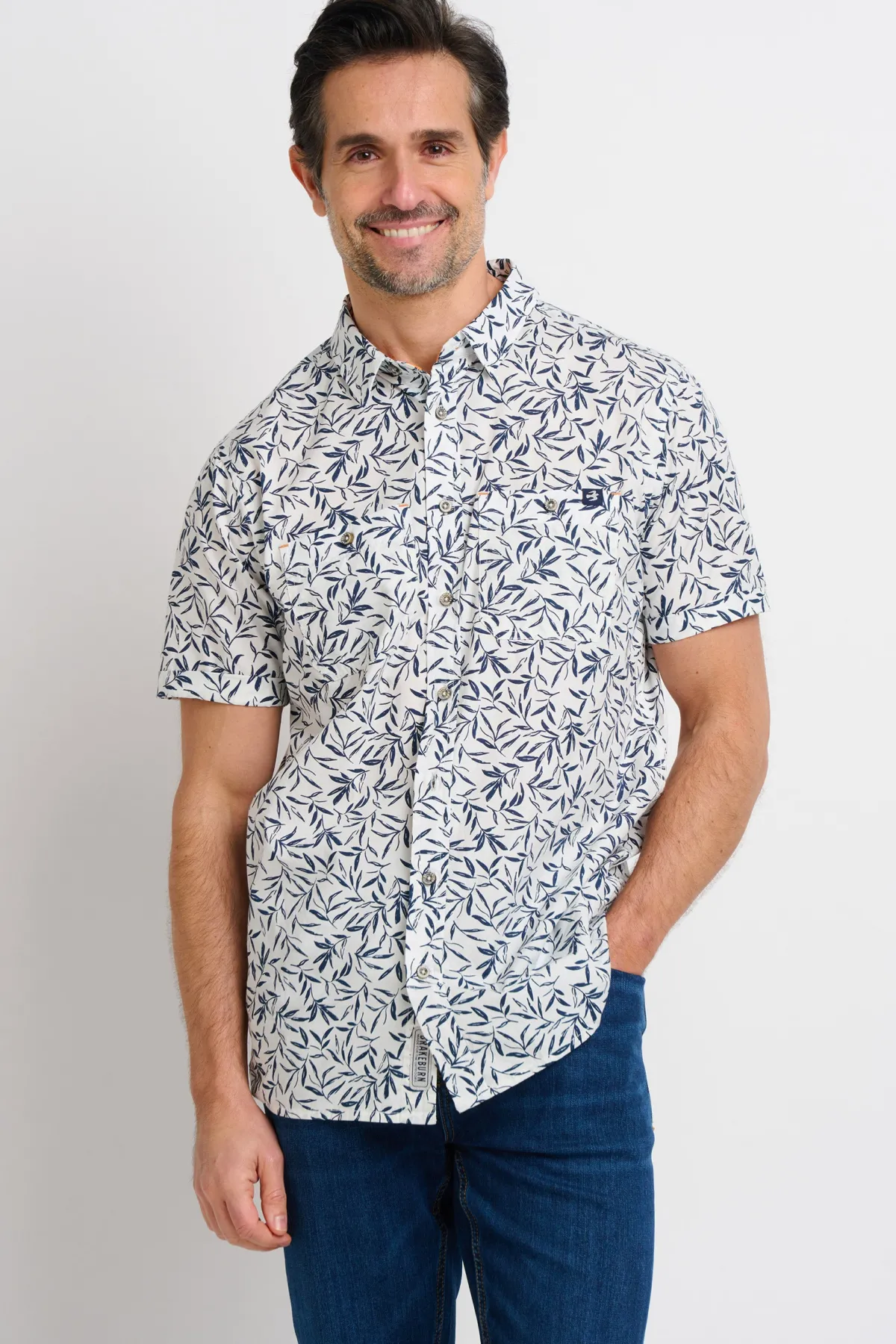 Brakeburn Leaf Short Sleeve Shirt Navy Outlet