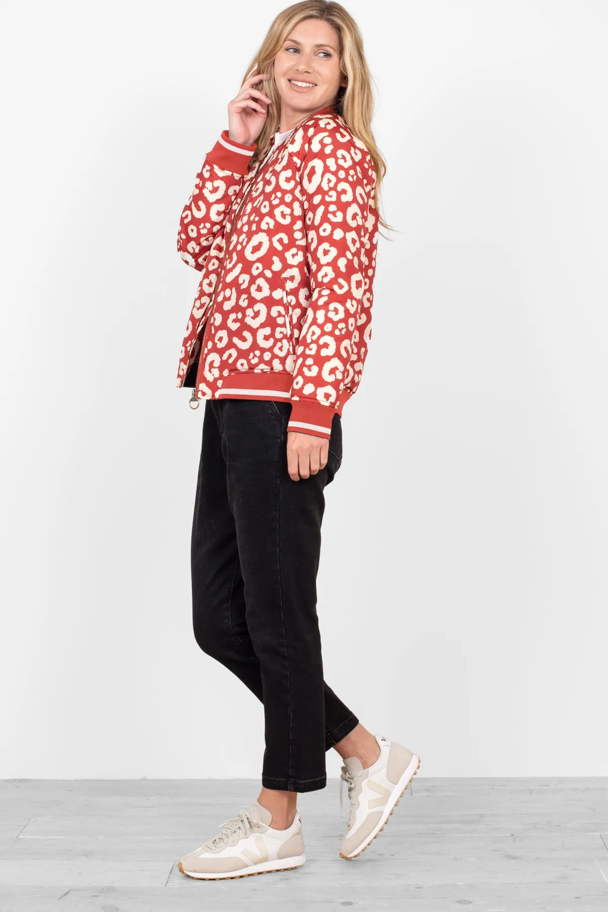 Brakeburn Leopard Bomber Jacket Red Store