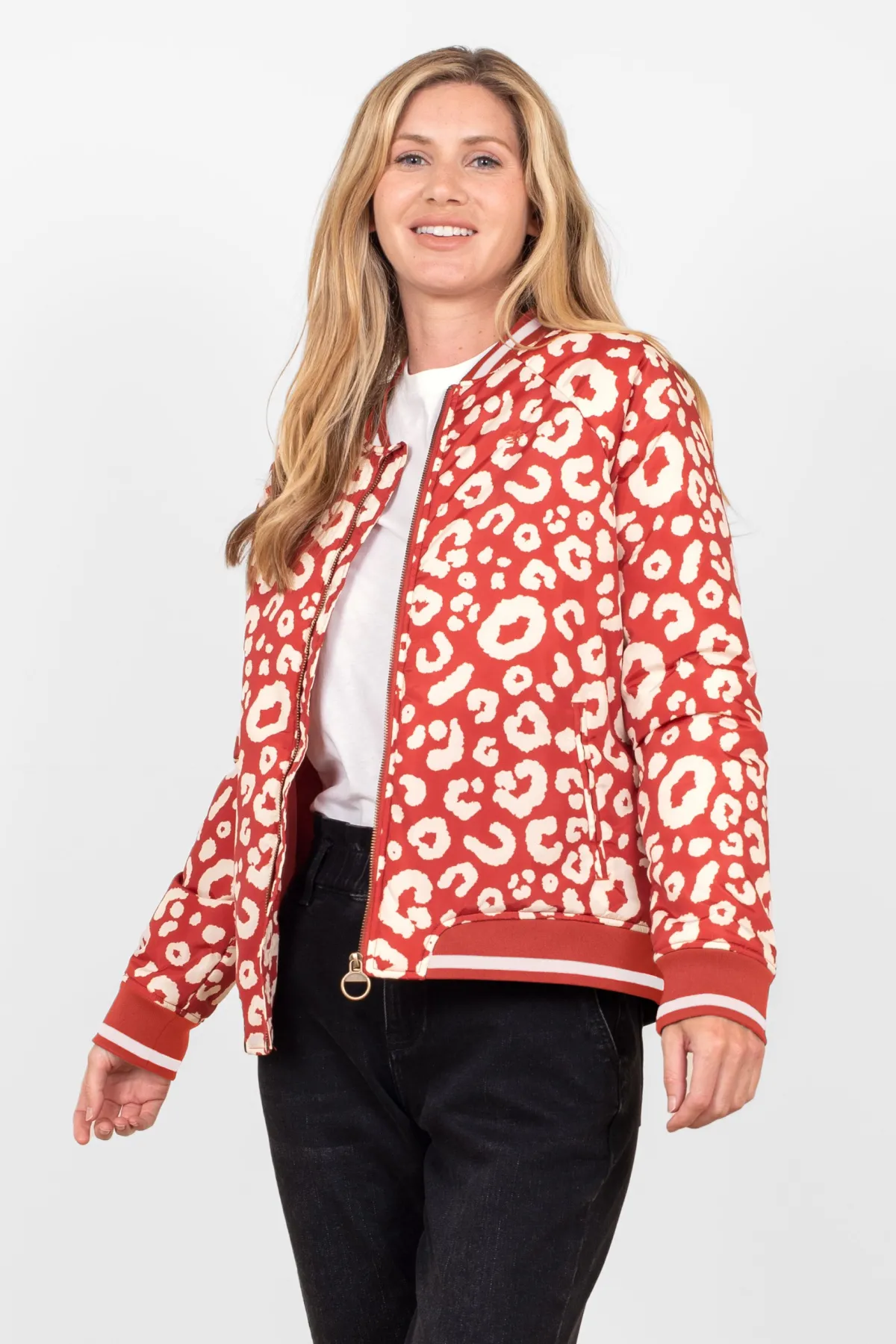 Brakeburn Leopard Bomber Jacket Red Store