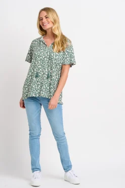 Brakeburn Leopard Floral Blouse Green Fashion