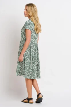 Brakeburn Leopard Floral Dress Green Discount