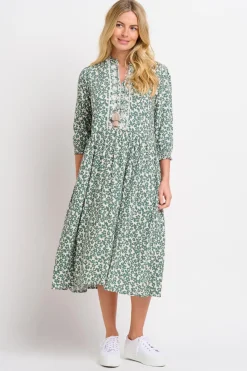 Brakeburn Leopard Floral Midi Dress Green Clearance