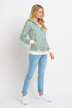 Brakeburn Leopard Floral Zip Through Hoodie Green Best Sale