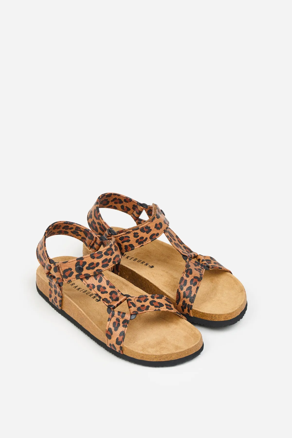 Brakeburn Leopard Strappy Sandals Beige New
