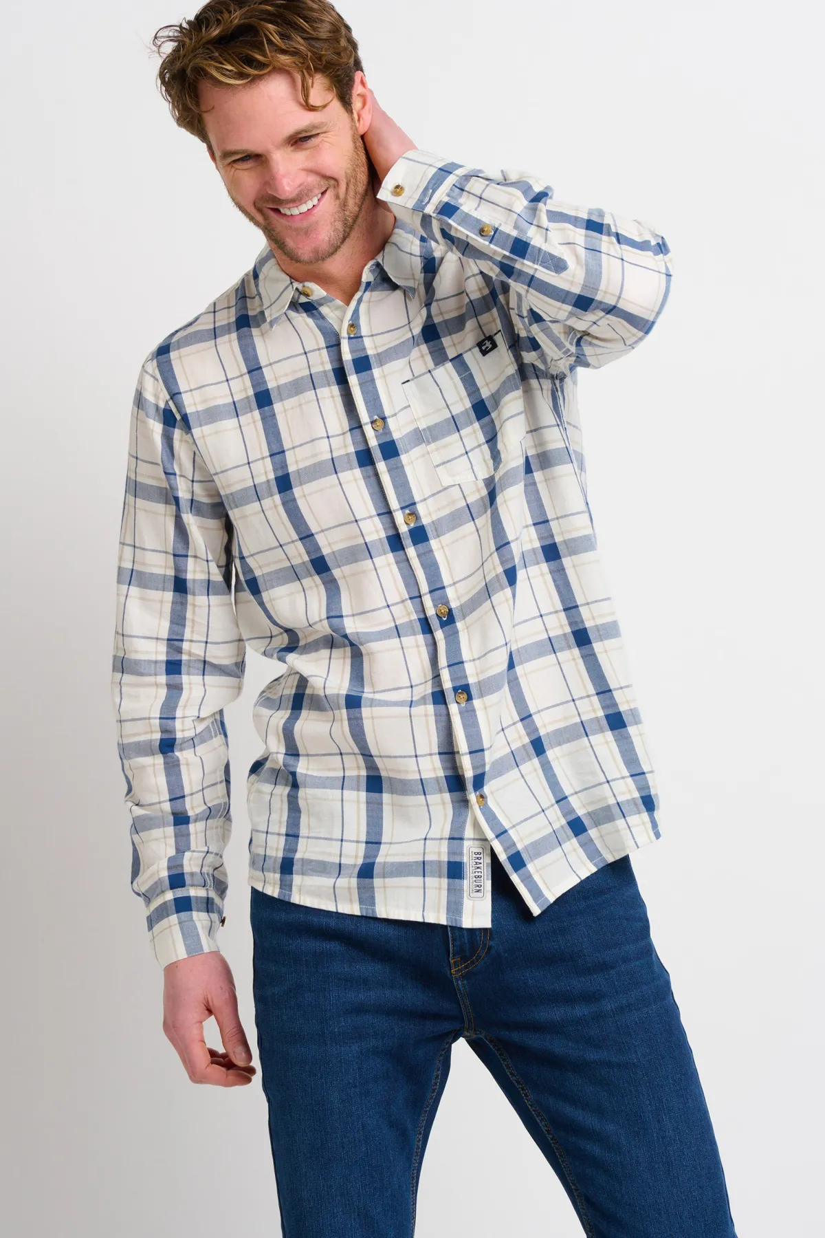 Brakeburn Long Sleeve Checked Shirt Cream Sale