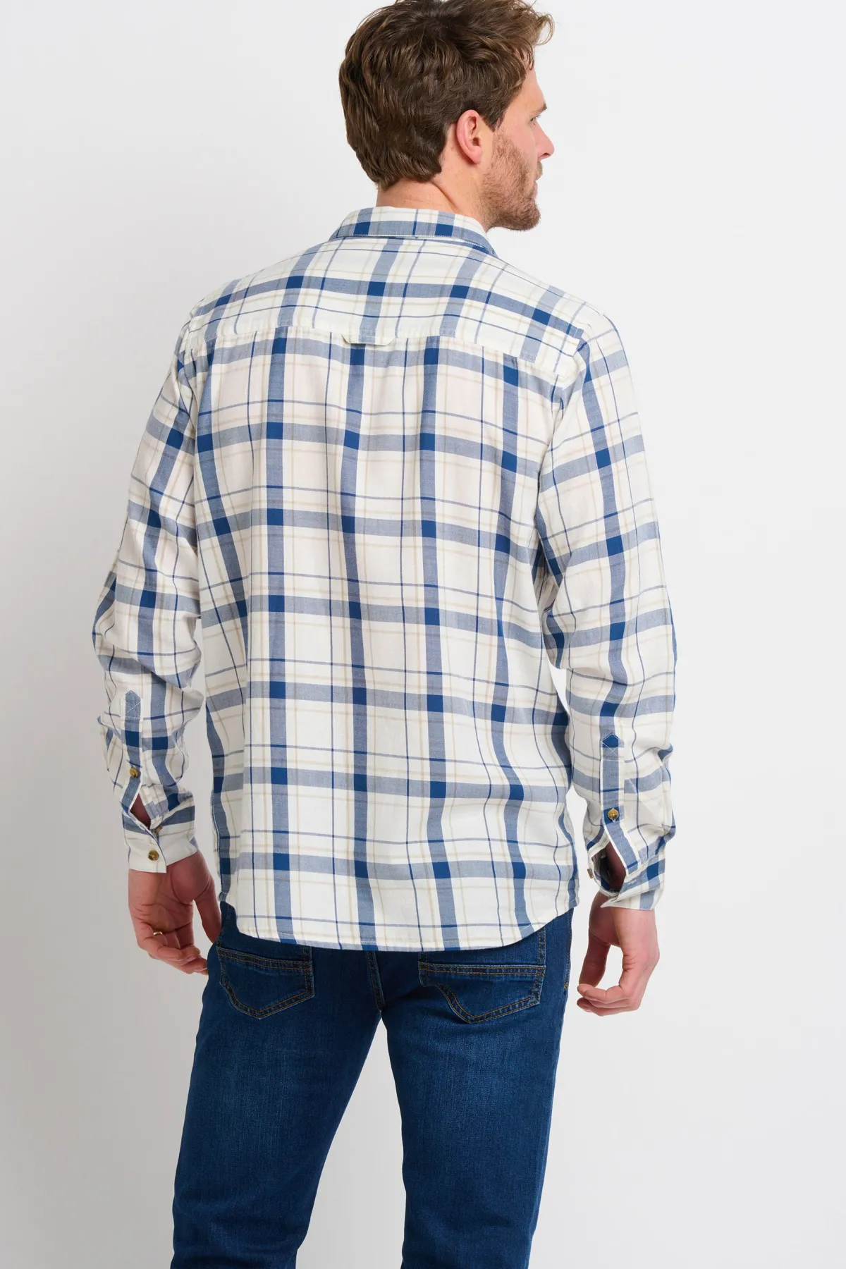 Brakeburn Long Sleeve Checked Shirt Cream Sale