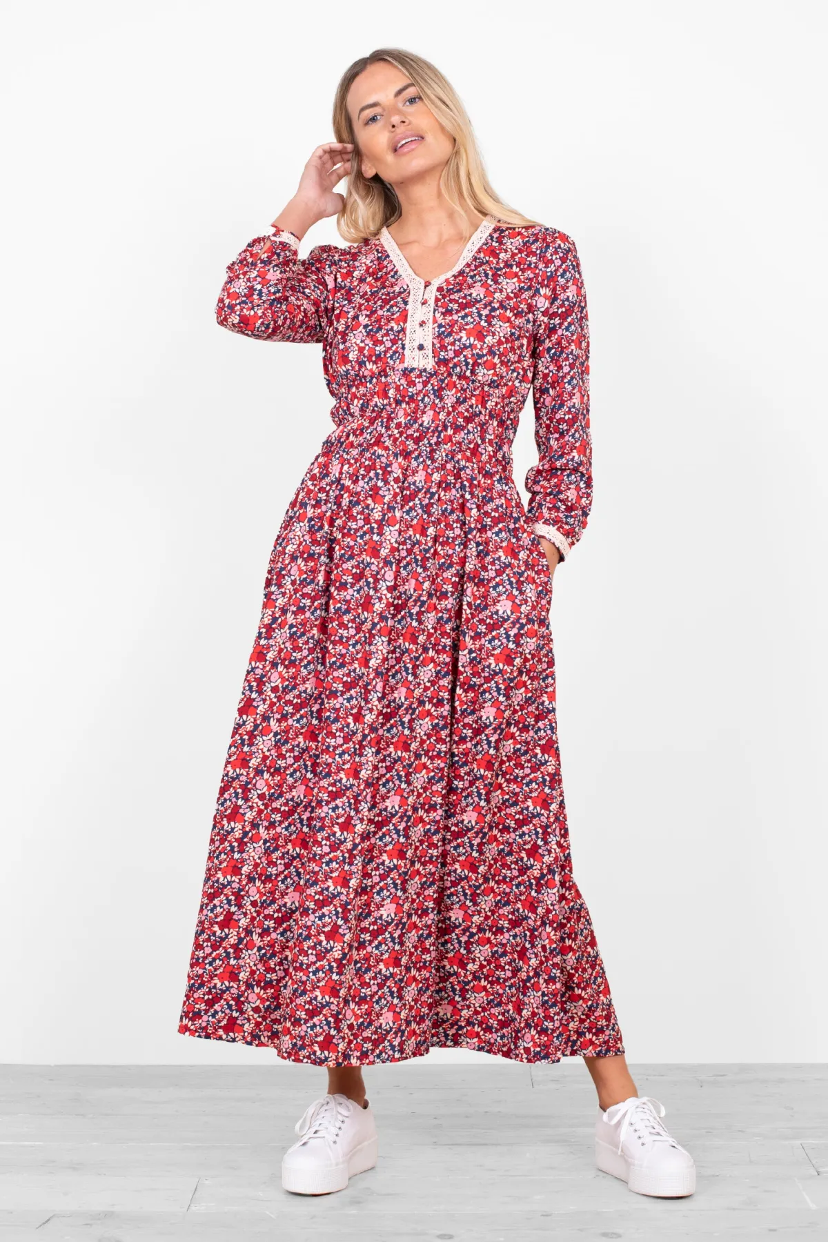 Brakeburn Mixed Berry Floral Midaxi Dress Multicoloured Shop
