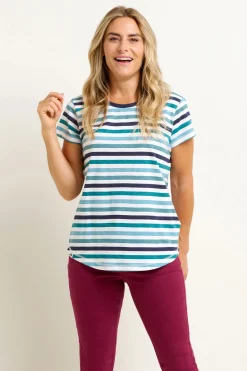 Brakeburn Multi Stripe Tee Blue Clearance