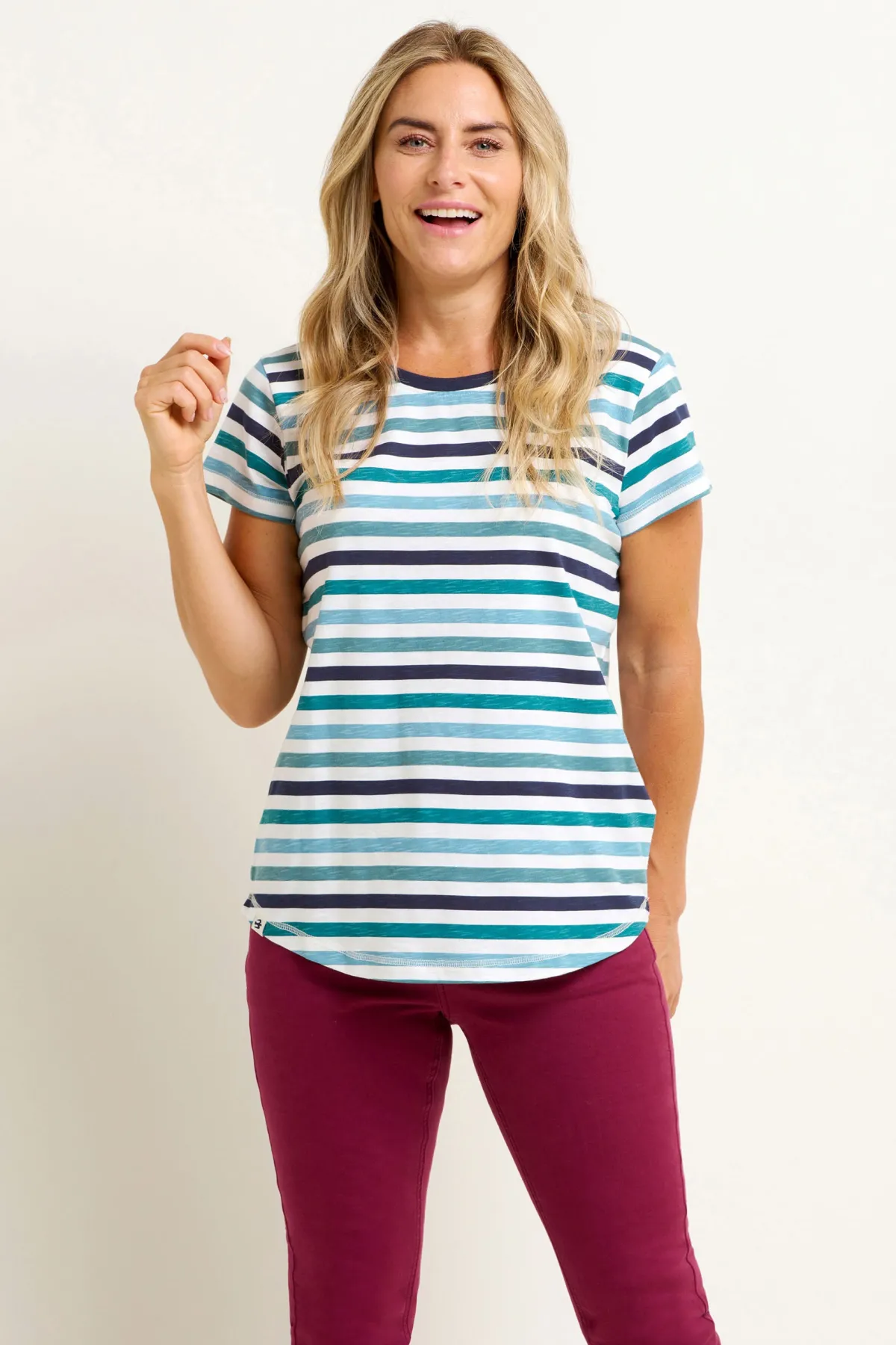 Brakeburn Multi Stripe Tee Blue Clearance