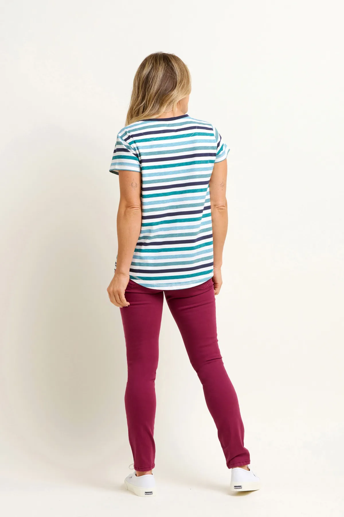 Brakeburn Multi Stripe Tee Blue Clearance