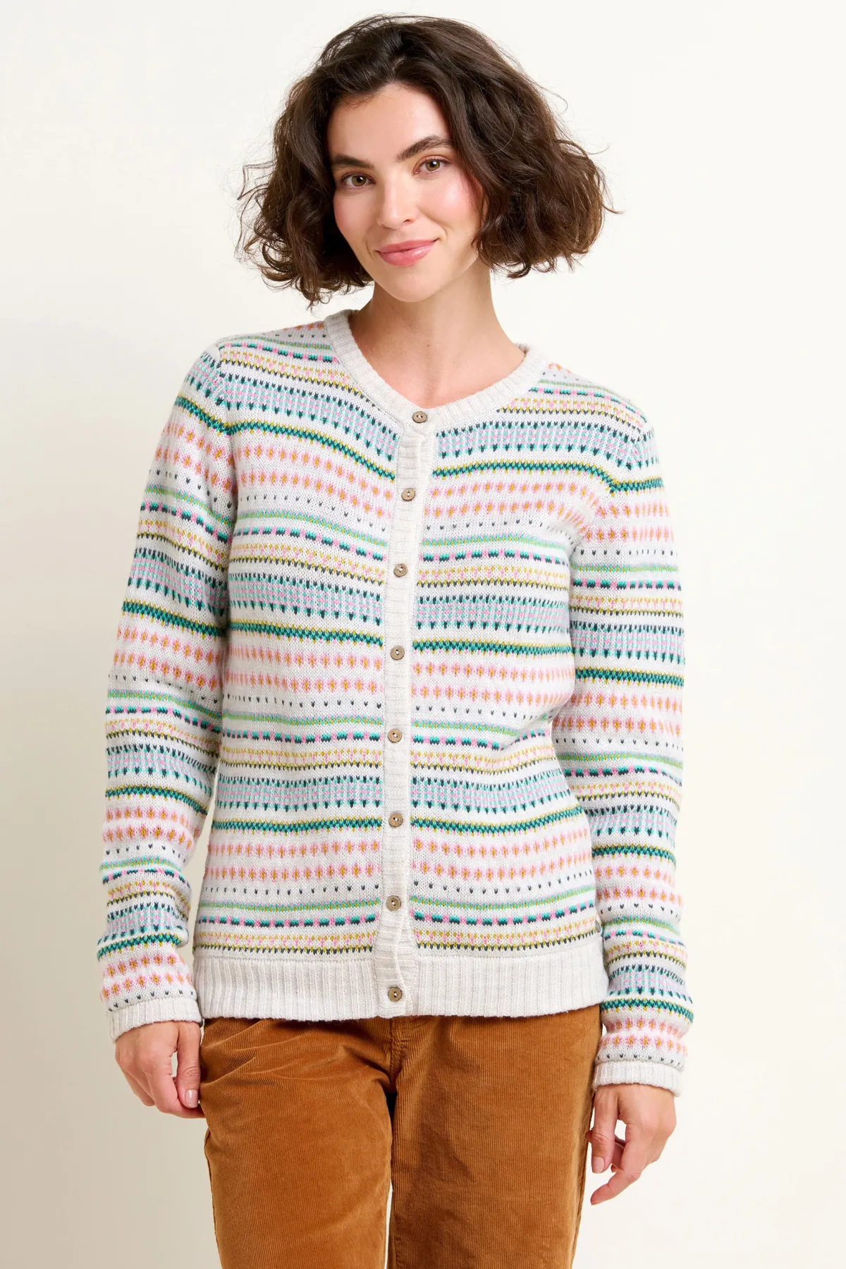 Brakeburn Multicolour Fairisle Cardigan Cream Shop