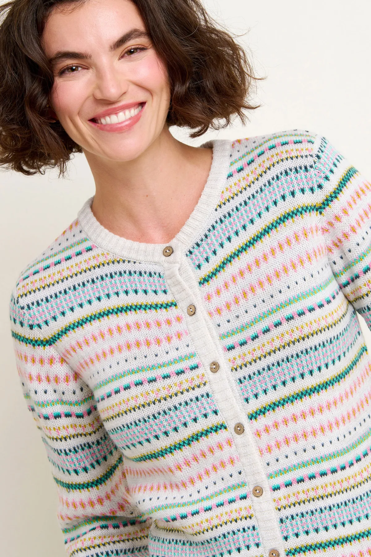 Brakeburn Multicolour Fairisle Cardigan Cream Shop