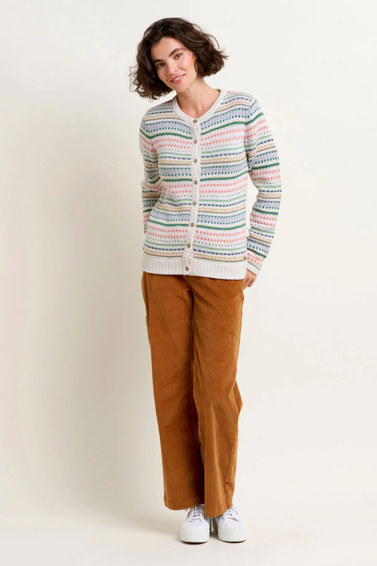 Brakeburn Multicolour Fairisle Cardigan Cream Shop