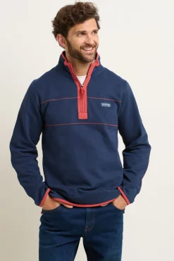 Brakeburn Navy Quarter Zip Sweatshirt Burgundy Best