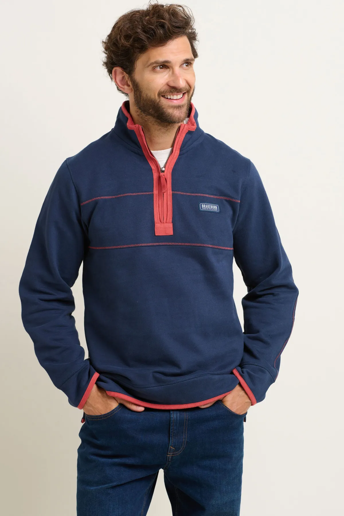 Brakeburn Navy Quarter Zip Sweatshirt Burgundy Best