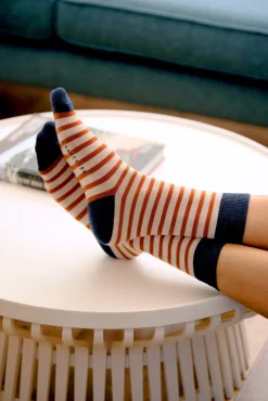 Brakeburn Orange Stripe Socks Cream Outlet