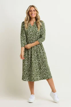 Brakeburn Orchard Leaf Midi Dress Green Outlet
