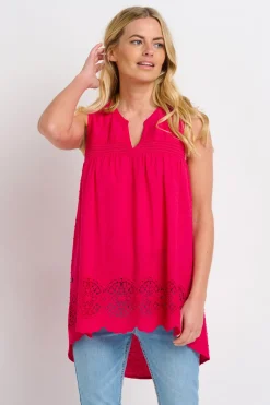 Brakeburn Orla Sleeveless Broderie Blouse Pink New