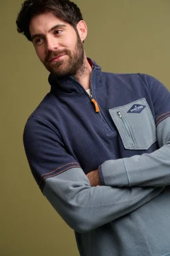 Brakeburn Pique Quarter Zip Sweatshirt Blue Hot