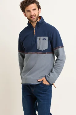 Brakeburn Pique Quarter Zip Sweatshirt Blue Hot