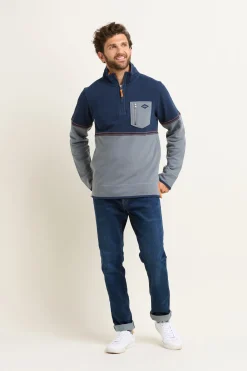 Brakeburn Pique Quarter Zip Sweatshirt Blue Hot