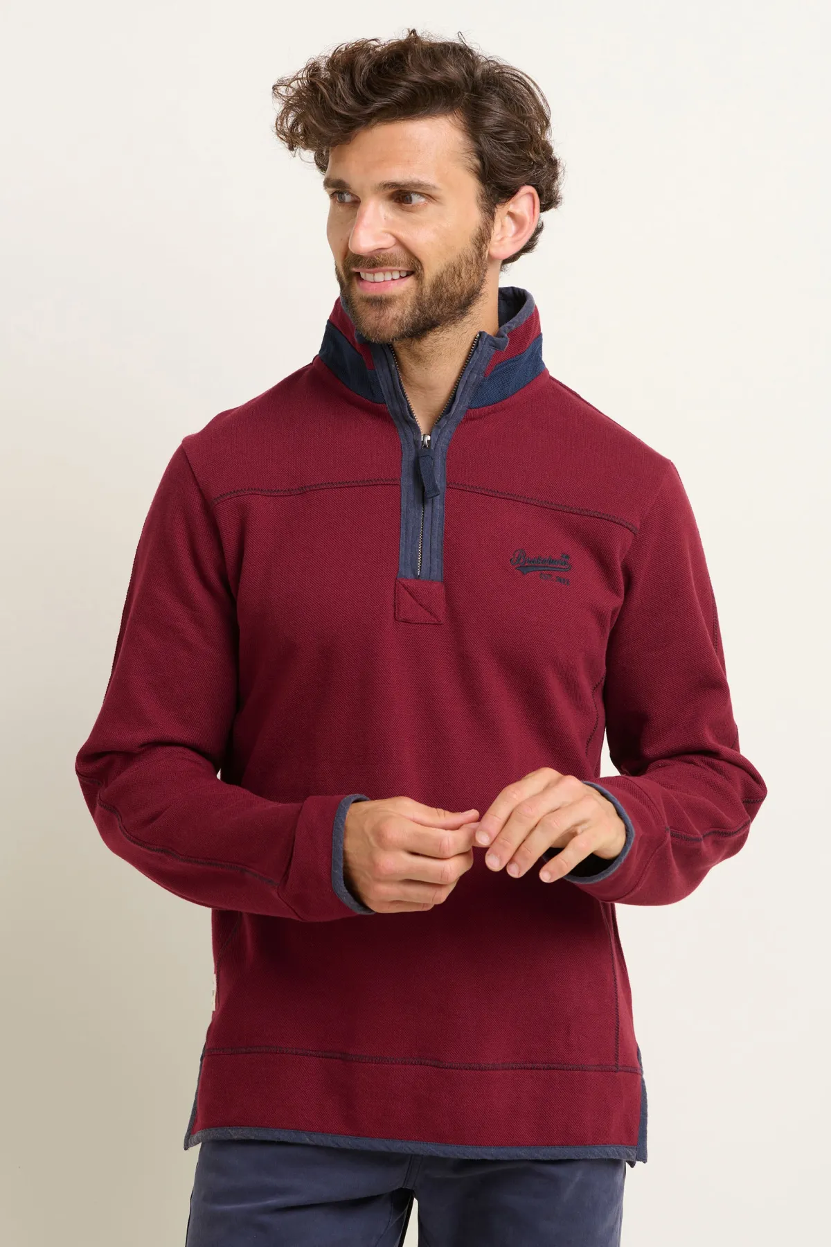 Brakeburn Pique Quarter Zip Sweatshirt Burgundy Fashion