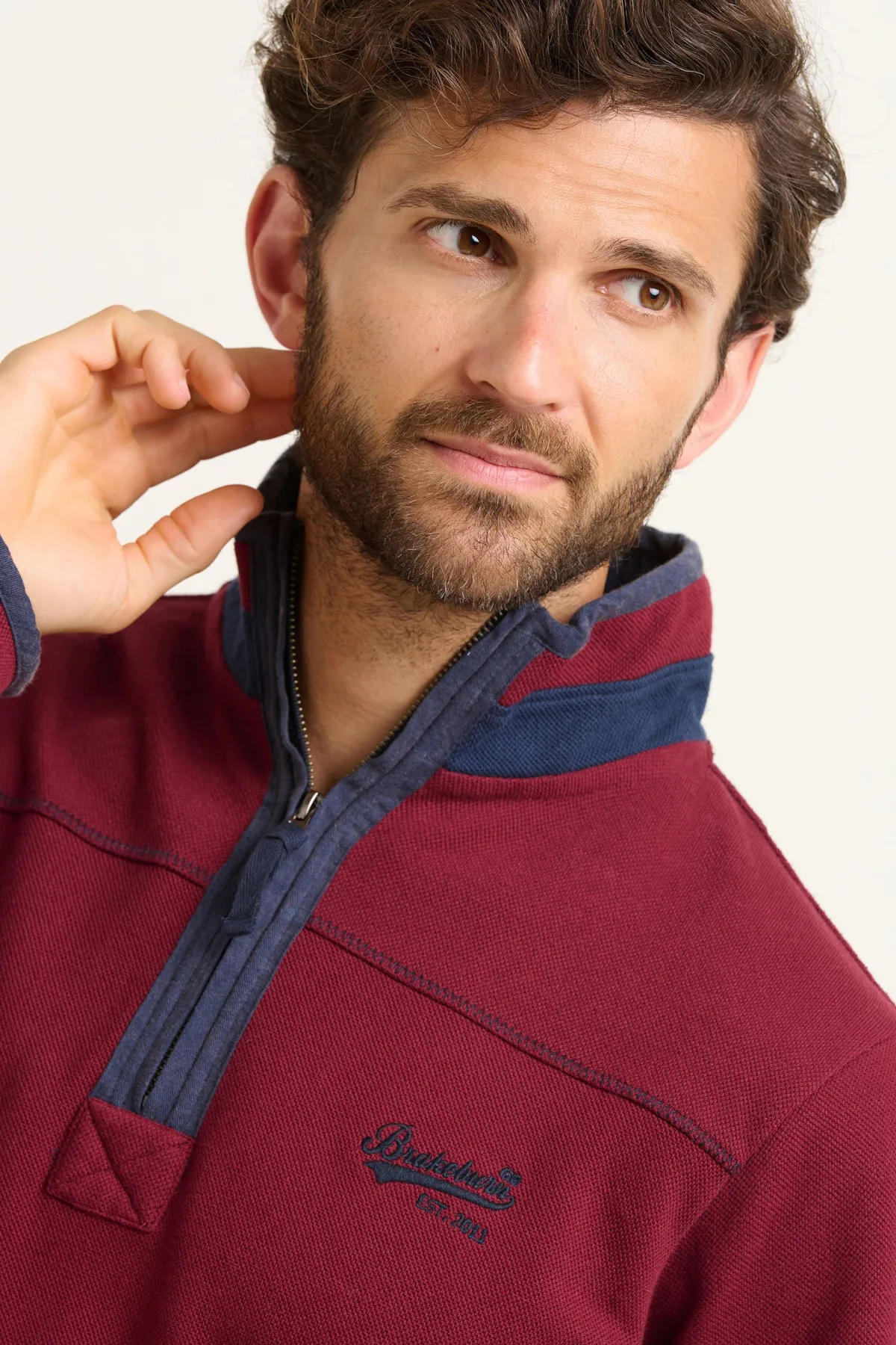 Brakeburn Pique Quarter Zip Sweatshirt Burgundy Fashion