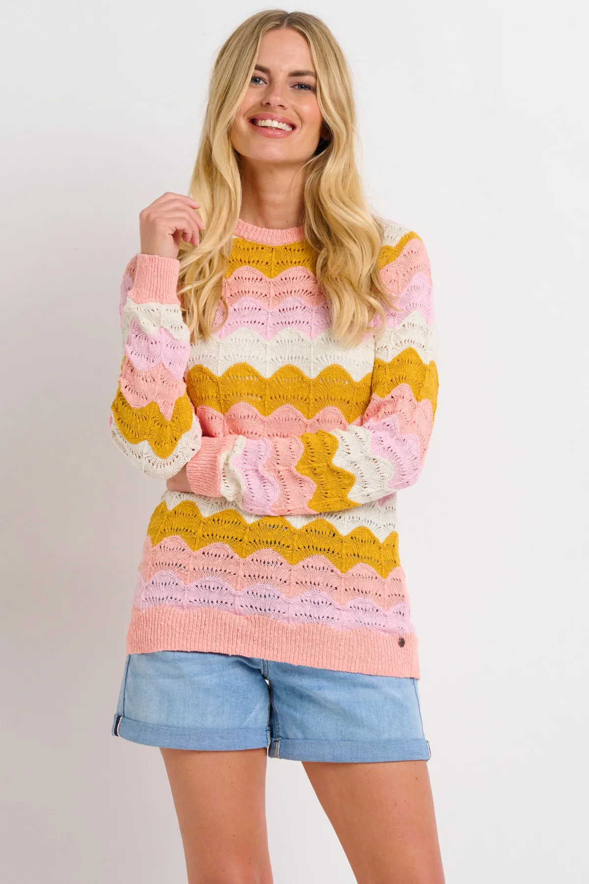 Brakeburn Pointelle Wave Crew Neck Multicoloured Flash Sale
