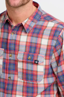 Brakeburn Red Long Sleeve Checked Shirt Cream Clearance