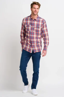 Brakeburn Red Long Sleeve Checked Shirt Cream Clearance