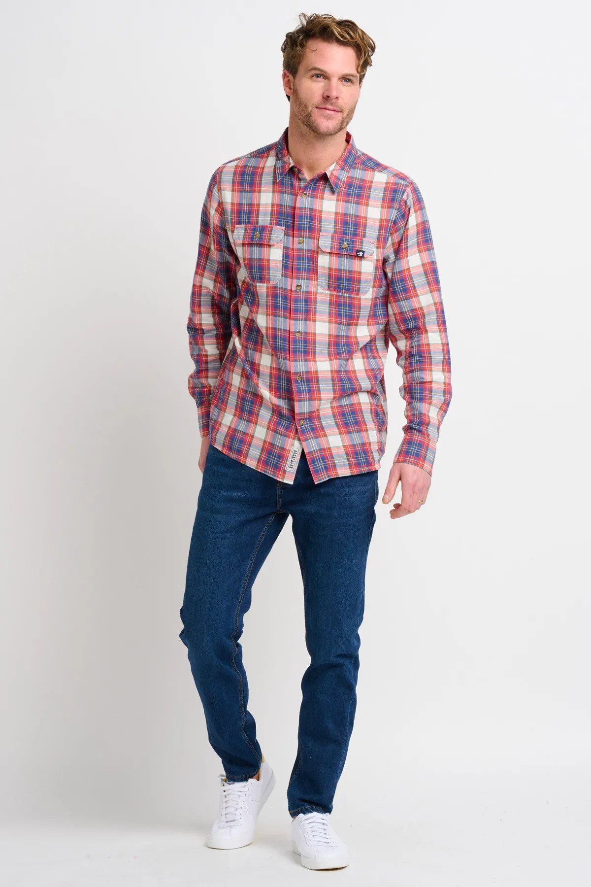 Brakeburn Red Long Sleeve Checked Shirt Cream Clearance