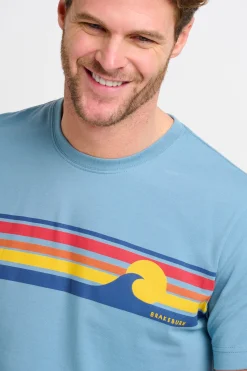 Brakeburn Retro Stripe Wave Tee Blue Fashion