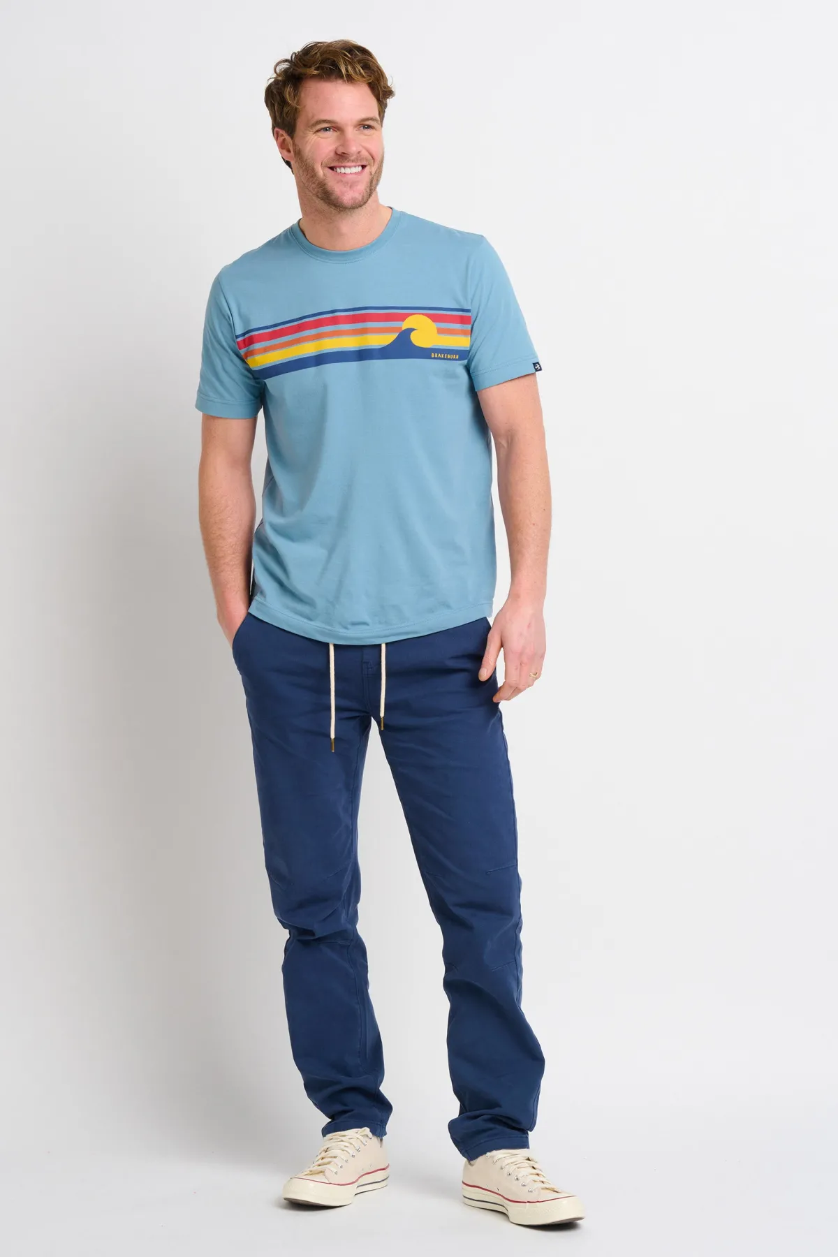Brakeburn Retro Stripe Wave Tee Blue Fashion