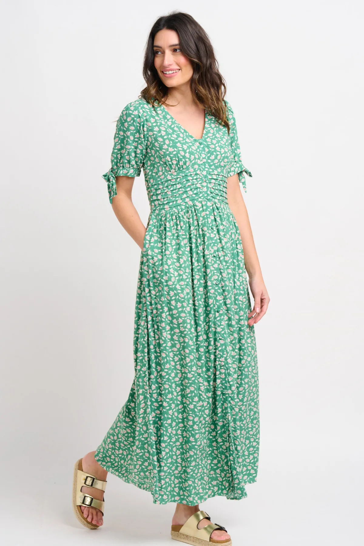 Brakeburn Spring Garden Pintuck Maxi Dress Green Store