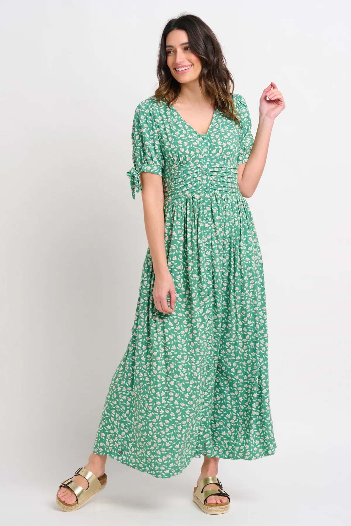 Brakeburn Spring Garden Pintuck Maxi Dress Green Store